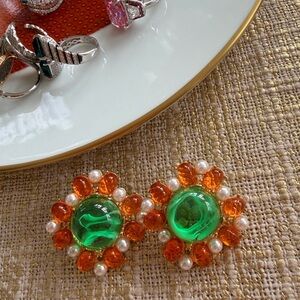 Green and Orange Floral Earrings